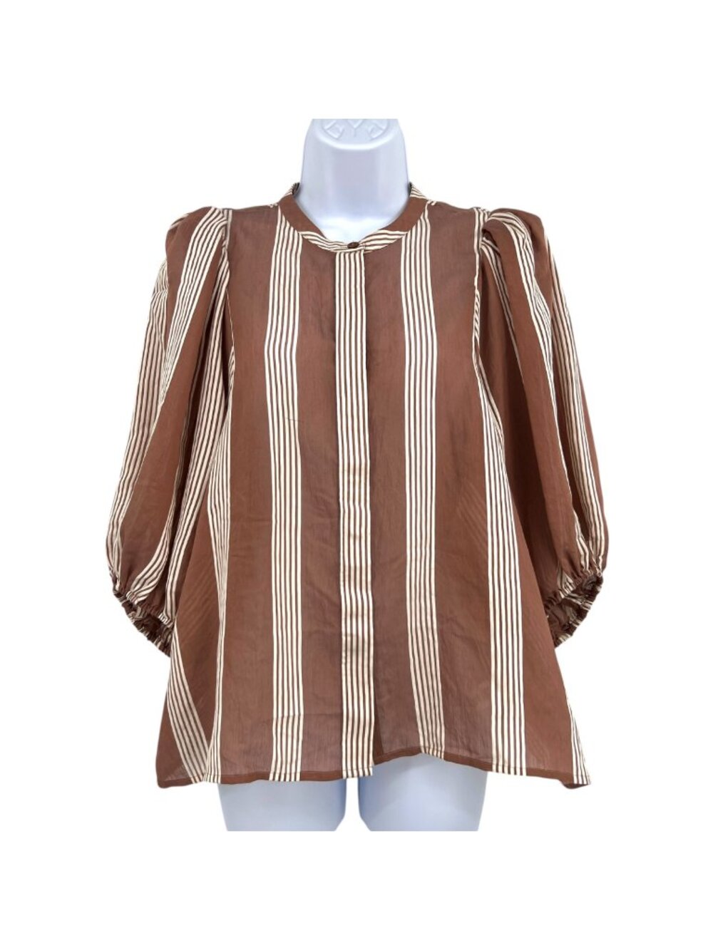 Nordstrom Stripe Balloon Sleeve Blouse Brown Ivory Size S/M Boho Minimalist